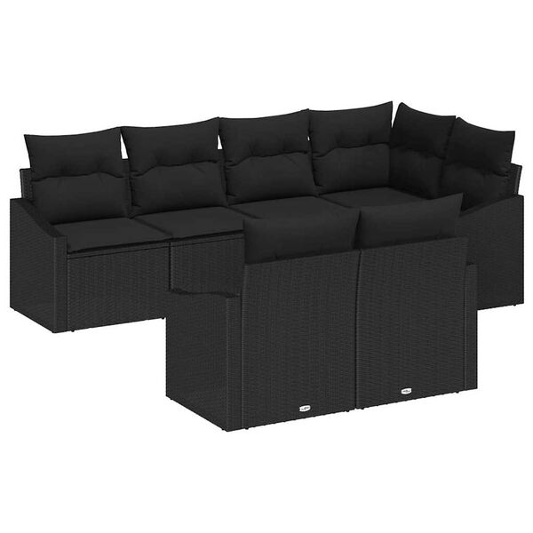 vidaXL Ensemble de canap&eacute; de jardin avec coussin 7 pcs Noir polyrotin