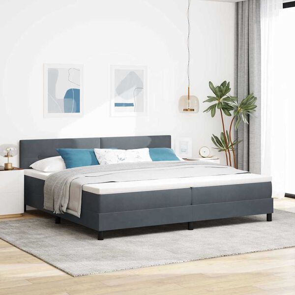 vidaXL Lit &agrave; ressorts avec matelas Gris fonc&eacute; 200 x 200 cm Velours