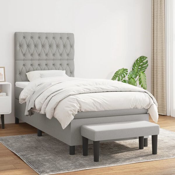 vidaXL Sommier &agrave; lattes de lit et matelas Gris clair 90x190 cm Tissu