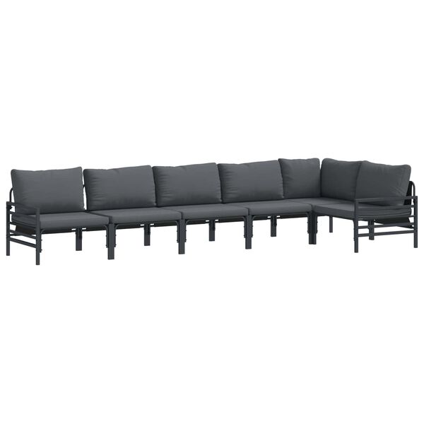 vidaXL Ensemble de canap&eacute; de jardin avec coussin 6 pcs Noir Acier