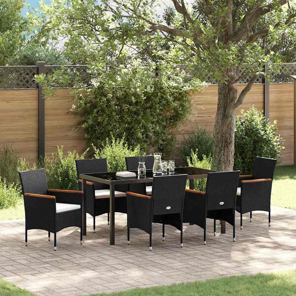 vidaXL Ensemble de salle &agrave; manger pour jardin 7 pcs Noir polyrotin