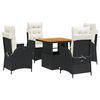 vidaXL Ensemble &agrave; manger de jardin coussins 5pcs Noir R&eacute;sine tress&eacute;e
