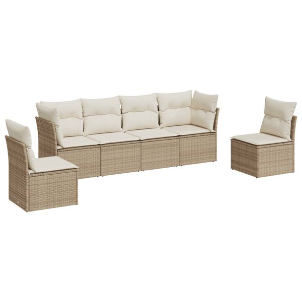 vidaXL Salon de jardin avec coussins 6 pcs beige r&eacute;sine tress&eacute;e
