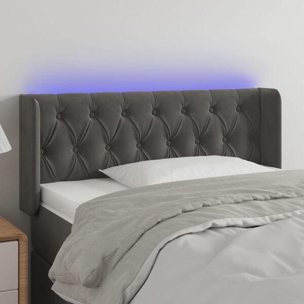 vidaXL T&ecirc;te de lit &agrave; LED Gris fonc&eacute; 103x16x78/88 cm Velours