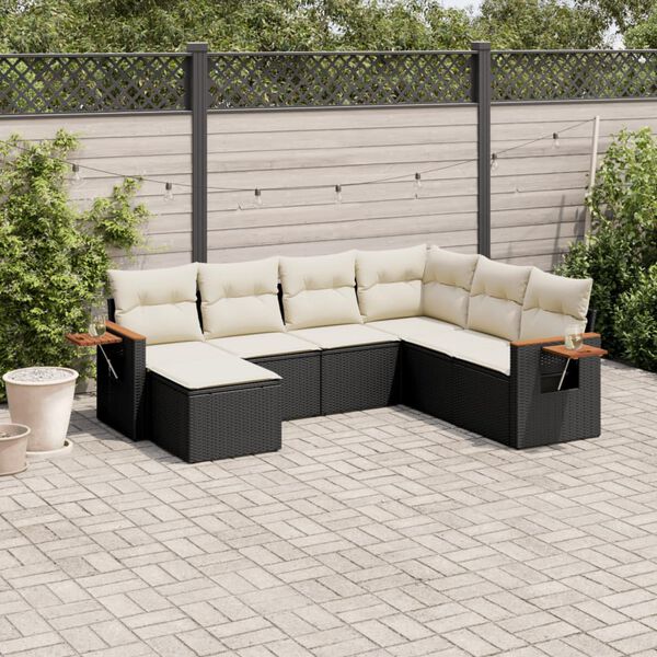 vidaXL Salon de jardin 7 pcs avec coussins noir r&eacute;sine tress&eacute;e