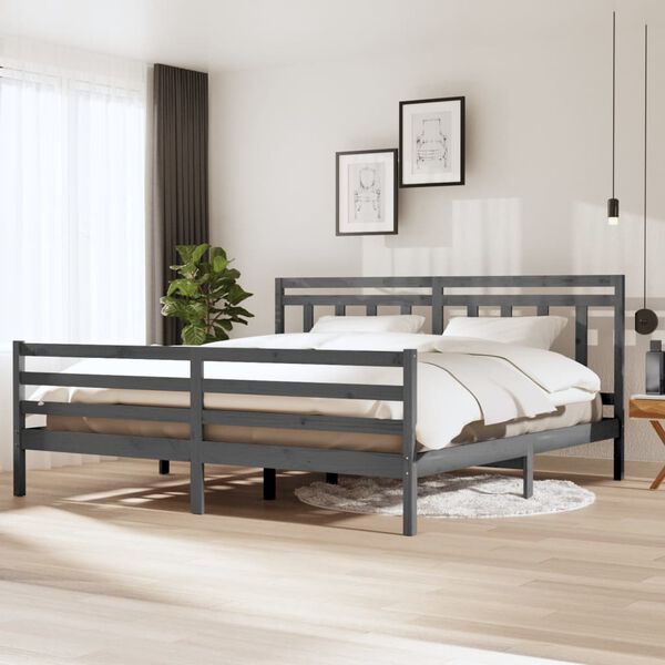 vidaXL Cadre de lit sans matelas gris bois massif 200x200 cm