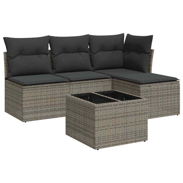 vidaXL Salon de jardin 5 pcs avec coussins gris r&eacute;sine tress&eacute;e