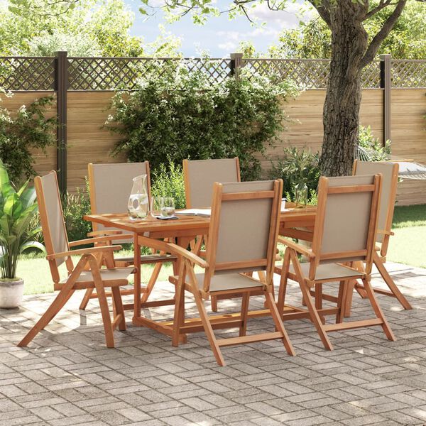 vidaXL Ensemble &agrave; Manger de jardin 7pcs bois d'acacia solide textil&egrave;ne