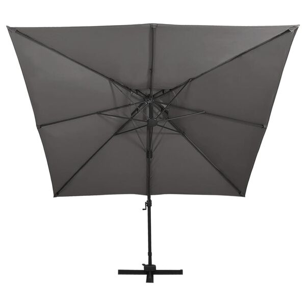 vidaXL Parasol de jardin en porte-&agrave;-faux avec double toit anthracite