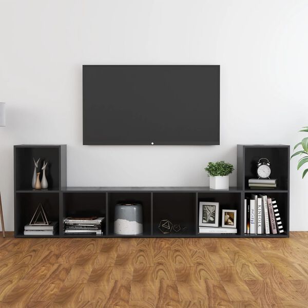 vidaXL Ensemble de meubles TV 3 pcs Gris Bois d'ing&eacute;nierie