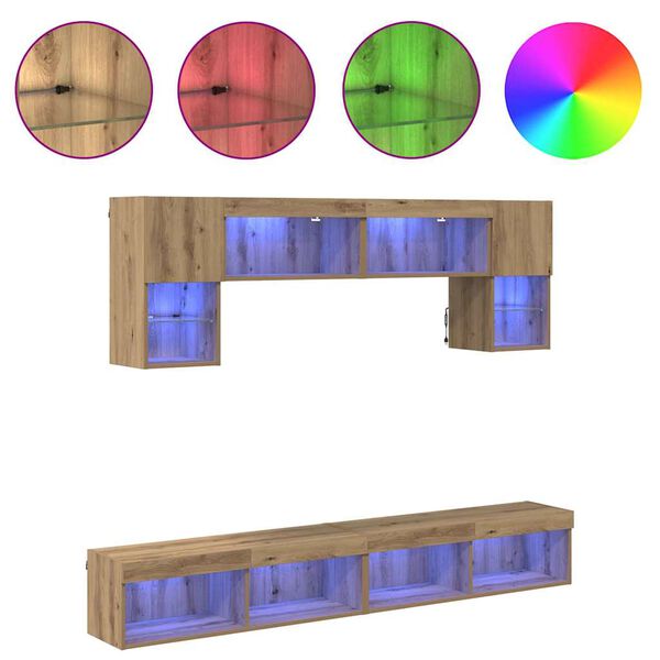 vidaXL Unit&eacute;s murales TV avec LED 6 pcs Ch&ecirc;ne artisanal