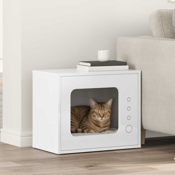 vidaXL Maison pour chat Blanc Brillant 51 x 30 x 42 cm