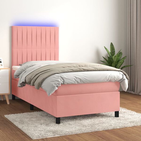 vidaXL Sommier &agrave; lattes de lit avec matelas LED Rose 90x200 cm Velours