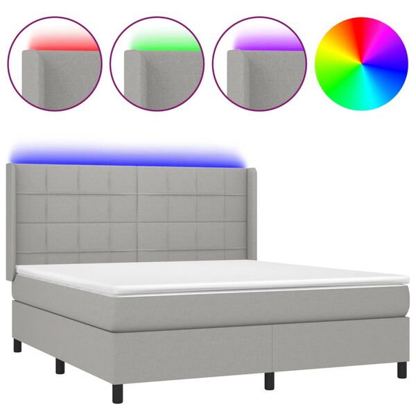 vidaXL Sommier &agrave; lattes de lit matelas LED Gris clair 160x200 cm Tissu