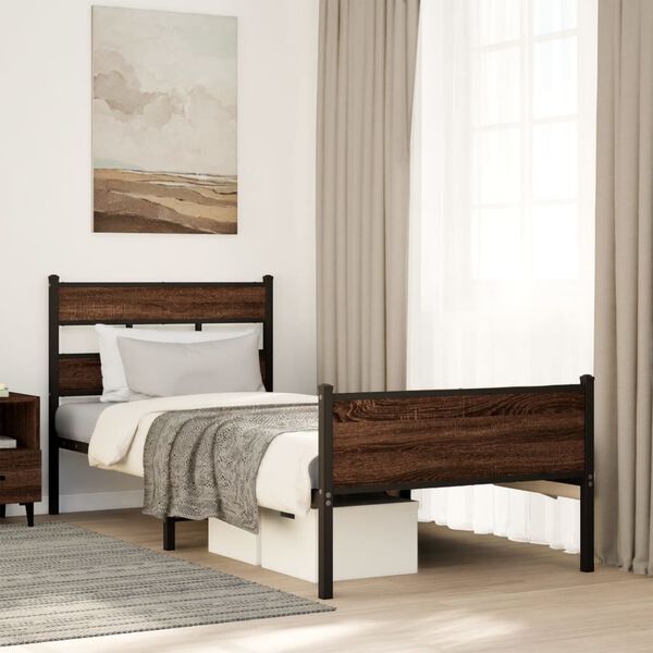 vidaXL Cadre de lit sans matelas ch&ecirc;ne marron 90x190cm bois ing&eacute;nierie