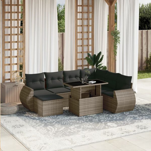 vidaXL Salon de jardin 8 pcs avec coussins gris r&eacute;sine tress&eacute;e