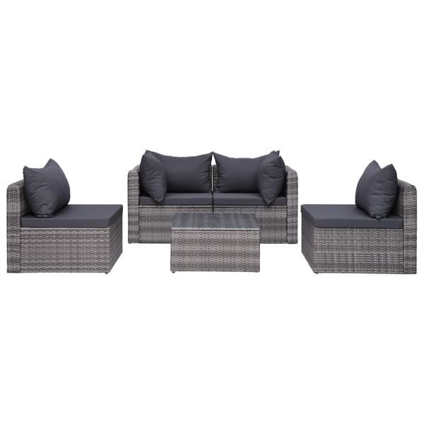 vidaXL Salon de jardin 5 pcs et coussins et oreillers Résine tressée