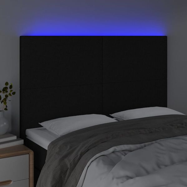 vidaXL T&ecirc;te de lit &agrave; LED Noir 144x5x118/128 cm Tissu