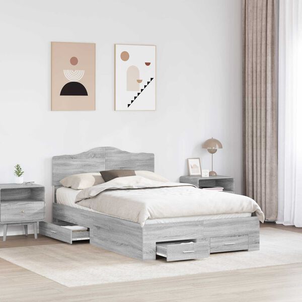 vidaXL Cadre de lit Gris Sonoma 135 x 190 cm Bois d'ing&eacute;nierie