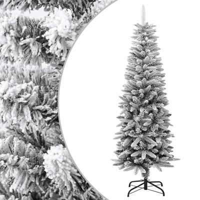 vidaXL Sapin de Noël artificiel mince avec neige floquée 150 cm PVC/PE