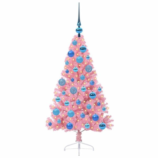 vidaXL Sapin de No&euml;l artificiel pr&eacute;-&eacute;clair&eacute; Rose 120 cm PVC