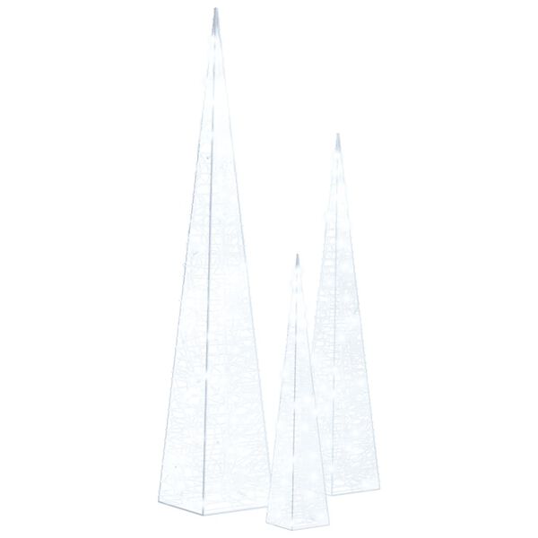 vidaXL Jeu de c&ocirc;nes lumineux &agrave; LED Acrylique Blanc froid 30/45/60 cm