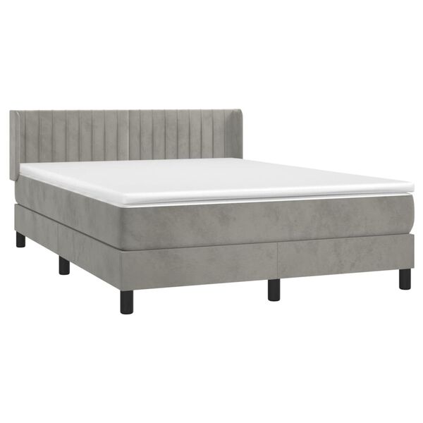 vidaXL Sommier &agrave; lattes de lit et matelas Gris clair 140x200cm Velours