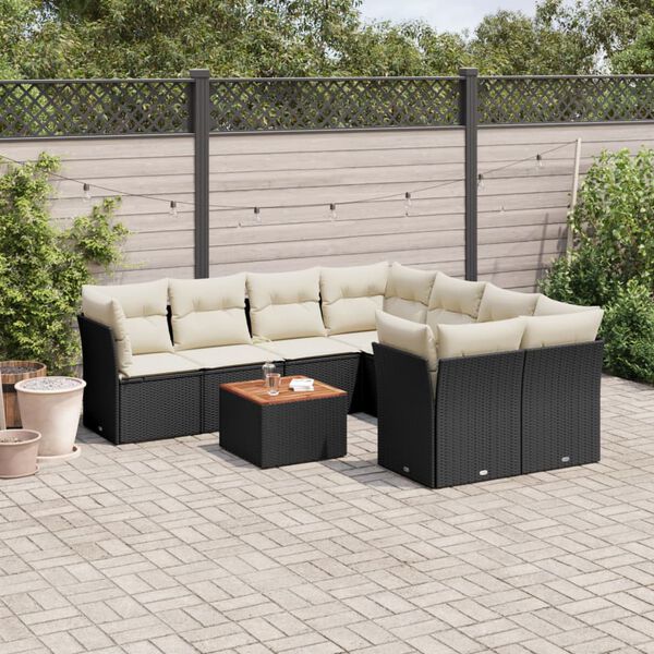 vidaXL Salon de jardin 9 pcs avec coussins noir r&eacute;sine tress&eacute;e