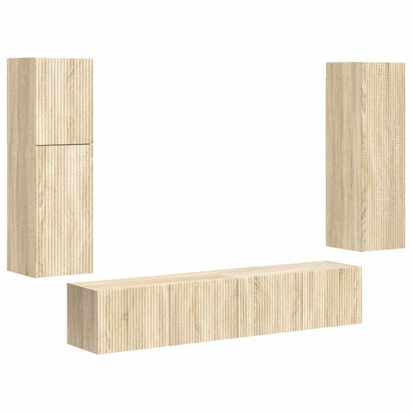 vidaXL Ensemble meuble TV 4 pcs Ch&ecirc;ne Sonoma Bois d'ing&eacute;nierie
