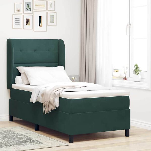 vidaXL Lit &agrave; ressorts avec matelas Vert fonc&eacute; 190 x 90 cm Velours