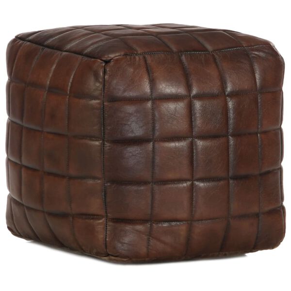 vidaXL Pouf 40 x 40 x 40 cm Marron foncé Cuir véritable de chèvre
