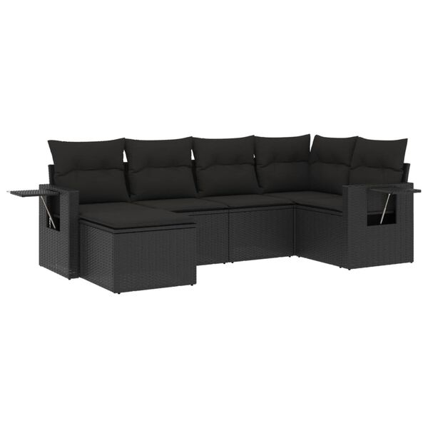 vidaXL Salon de jardin 6 pcs avec coussins noir r&eacute;sine tress&eacute;e