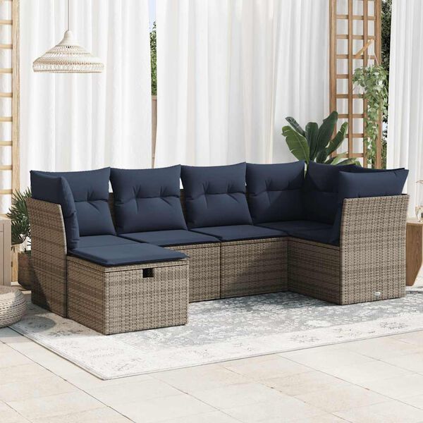 vidaXL Salon de jardin 6 pcs avec coussins gris r&eacute;sine tress&eacute;e