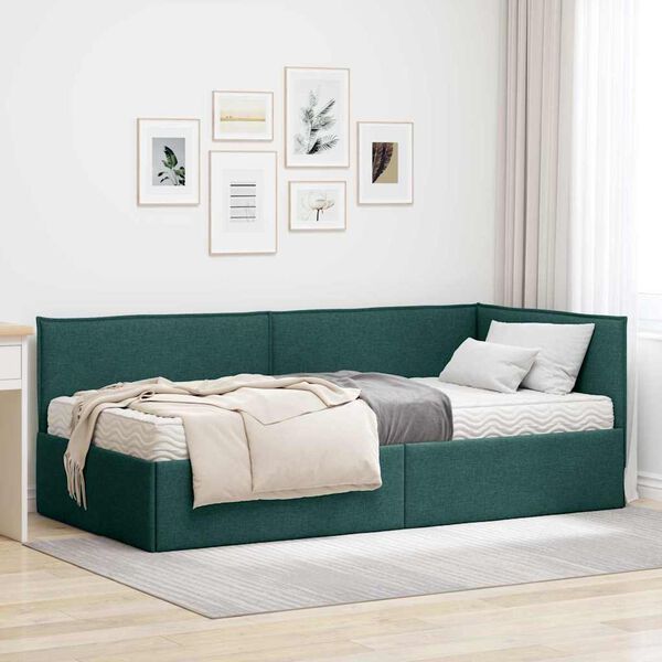 vidaXL Cadre de lit d'angle avec matelas 2 pcs Vert Velours