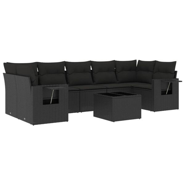 vidaXL Salon de jardin 8 pcs avec coussins noir r&eacute;sine tress&eacute;e