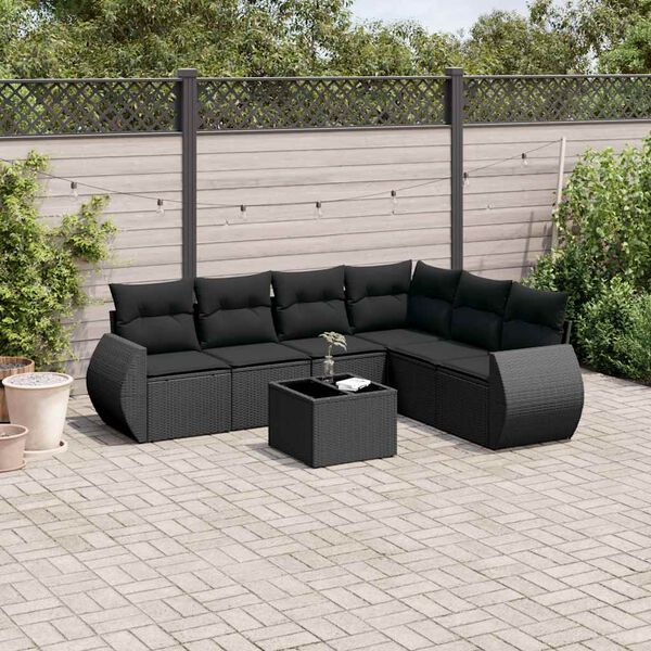 vidaXL Salon de jardin 7 pcs avec coussins noir r&eacute;sine tress&eacute;e