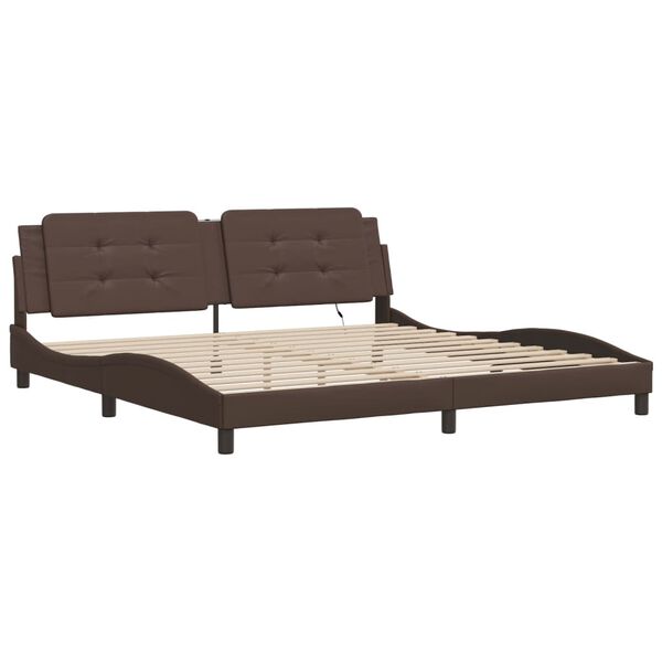 vidaXL Cadre de lit avec LED sans matelas Zadar marron 200x200 cm