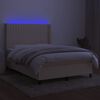 vidaXL Sommier &agrave; lattes de lit matelas et LED Cr&egrave;me 140x190 cm Tissu