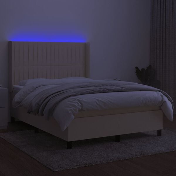 vidaXL Sommier &agrave; lattes de lit matelas et LED Cr&egrave;me 140x190 cm Tissu