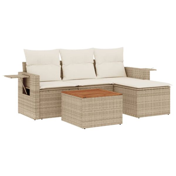 vidaXL Salon de jardin avec coussins 5 pcs beige r&eacute;sine tress&eacute;e