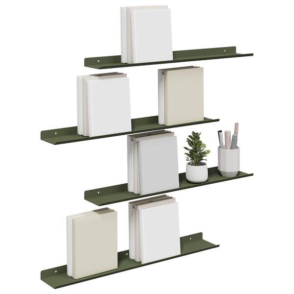 vidaXL &Eacute;tag&egrave;re flottante 4 pcs Vert olive 60 x 9 x 2,5 cm Acier