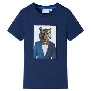 T-shirt pour enfants avec manches courtes bleu fonc&eacute; 128