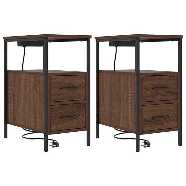 vidaXL Cabinet de chevet avec tiroir 2 pcs Ch&ecirc;ne brun 30 x 48 x 61 cm