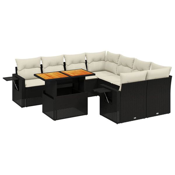 vidaXL Salon de jardin 9 pcs avec coussins noir r&eacute;sine tress&eacute;e