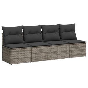 vidaXL Canap&eacute; de jardin 4 places avec coussins gris r&eacute;sine tress&eacute;e