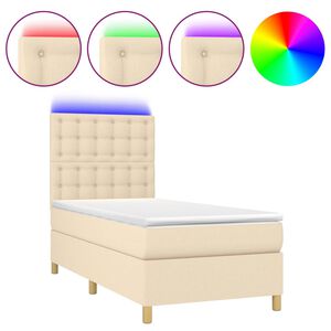 vidaXL Sommier &agrave; lattes de lit et matelas et LED Cr&egrave;me 100x200cm Tissu