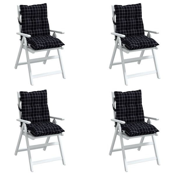 vidaXL Coussins de chaise &agrave; dossier bas lot de 4 motif &agrave; carreaux noir
