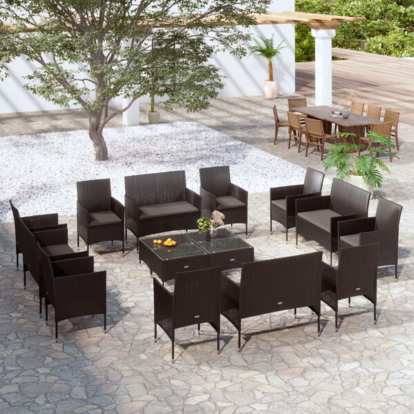 vidaXL Salon de jardin 16 pcs avec coussins R&eacute;sine tress&eacute;e Noir