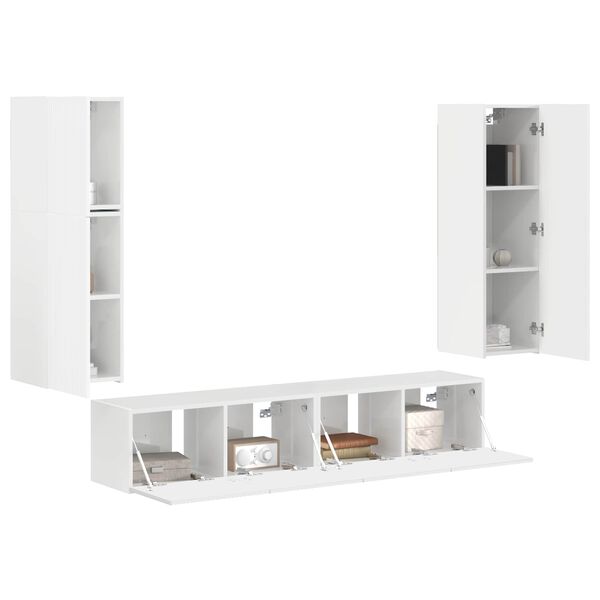 vidaXL Ensemble meuble TV 4 pcs Blanc brillant Bois d'ing&eacute;nierie