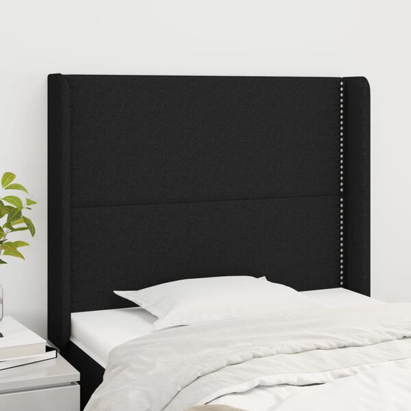 vidaXL T&ecirc;te de lit avec oreilles Noir 83x16x118/128 cm Tissu